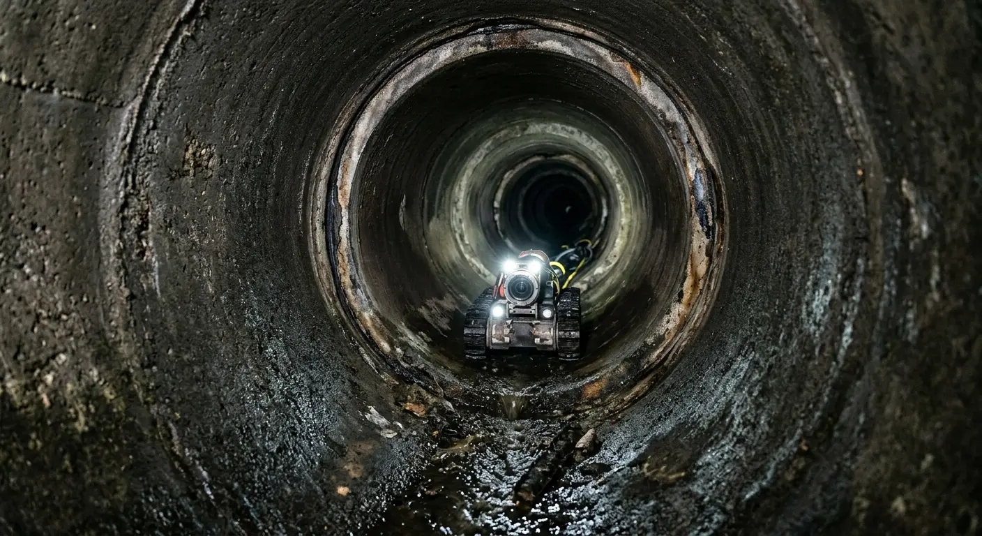 Robotic sewer camera inspecting pipe interior for Sewer Line Cleaning in Merrimack